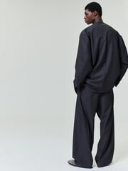 Grey Striped Wool Collarless Sport Jacket