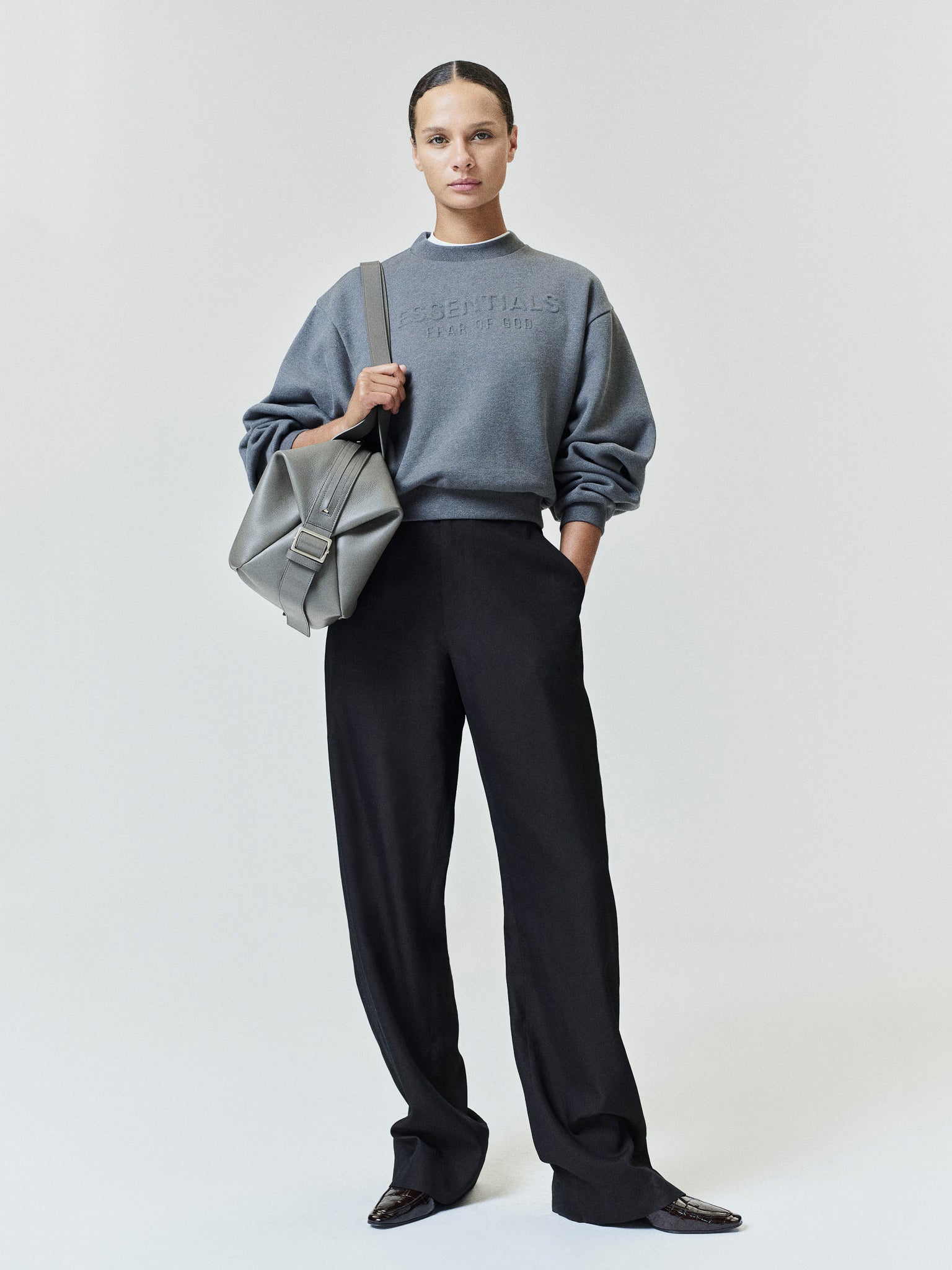 Womens Embossed FW26 Modern Cropped Crewneck